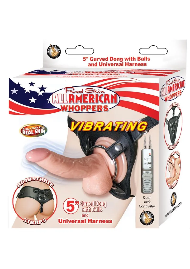 All American Whoppers Vibrating Curved Dildo with Balls and Universal Harness