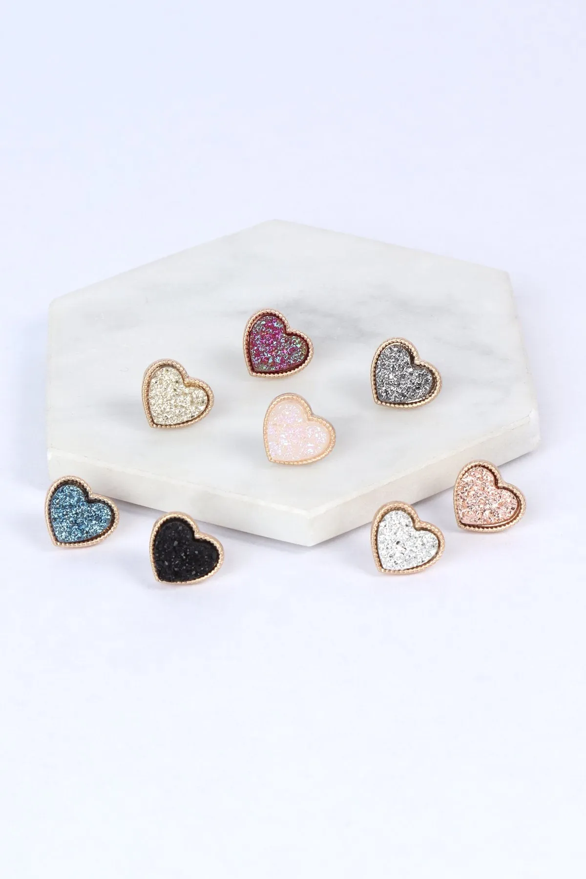 B4e2549 - Heart Shape Faux Druzy Post Earrings