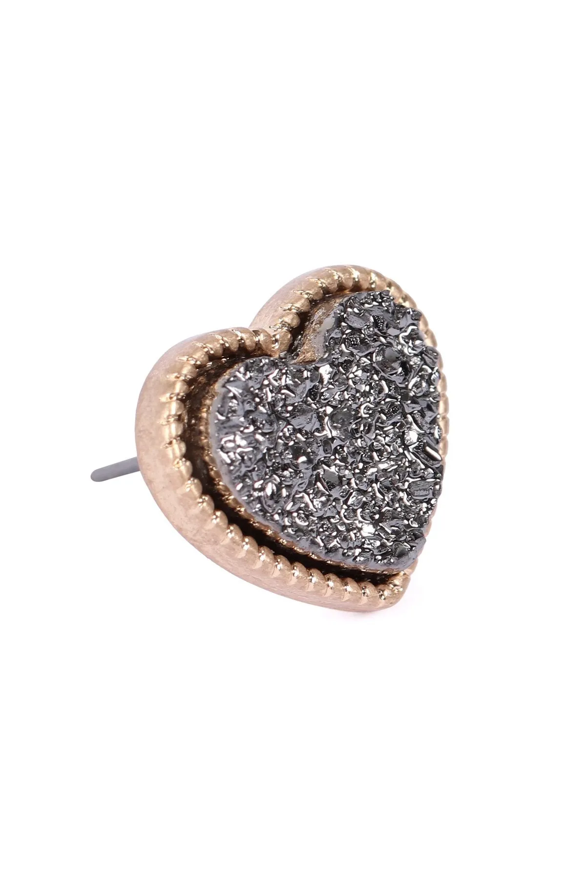 B4e2549 - Heart Shape Faux Druzy Post Earrings