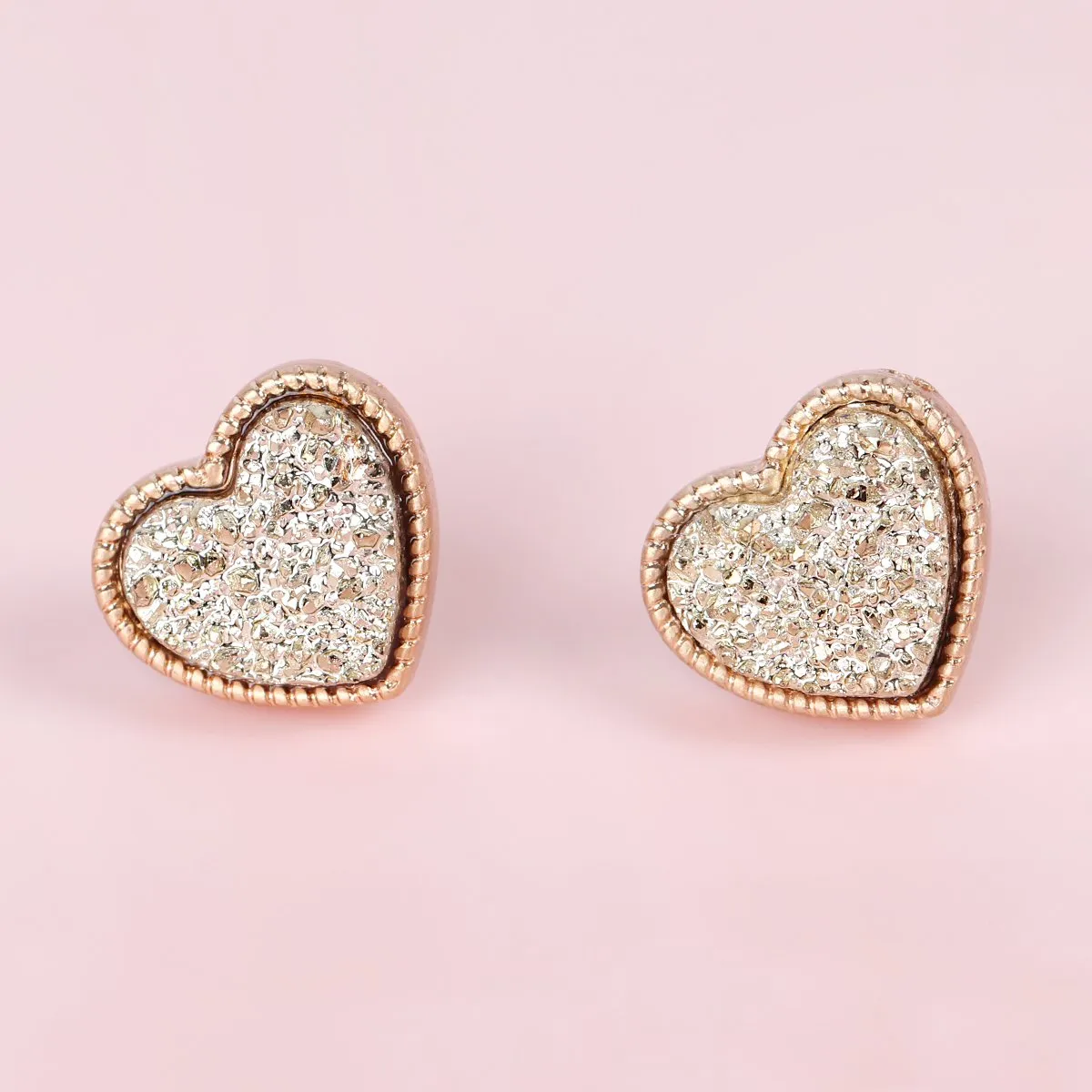 B4e2549 - Heart Shape Faux Druzy Post Earrings