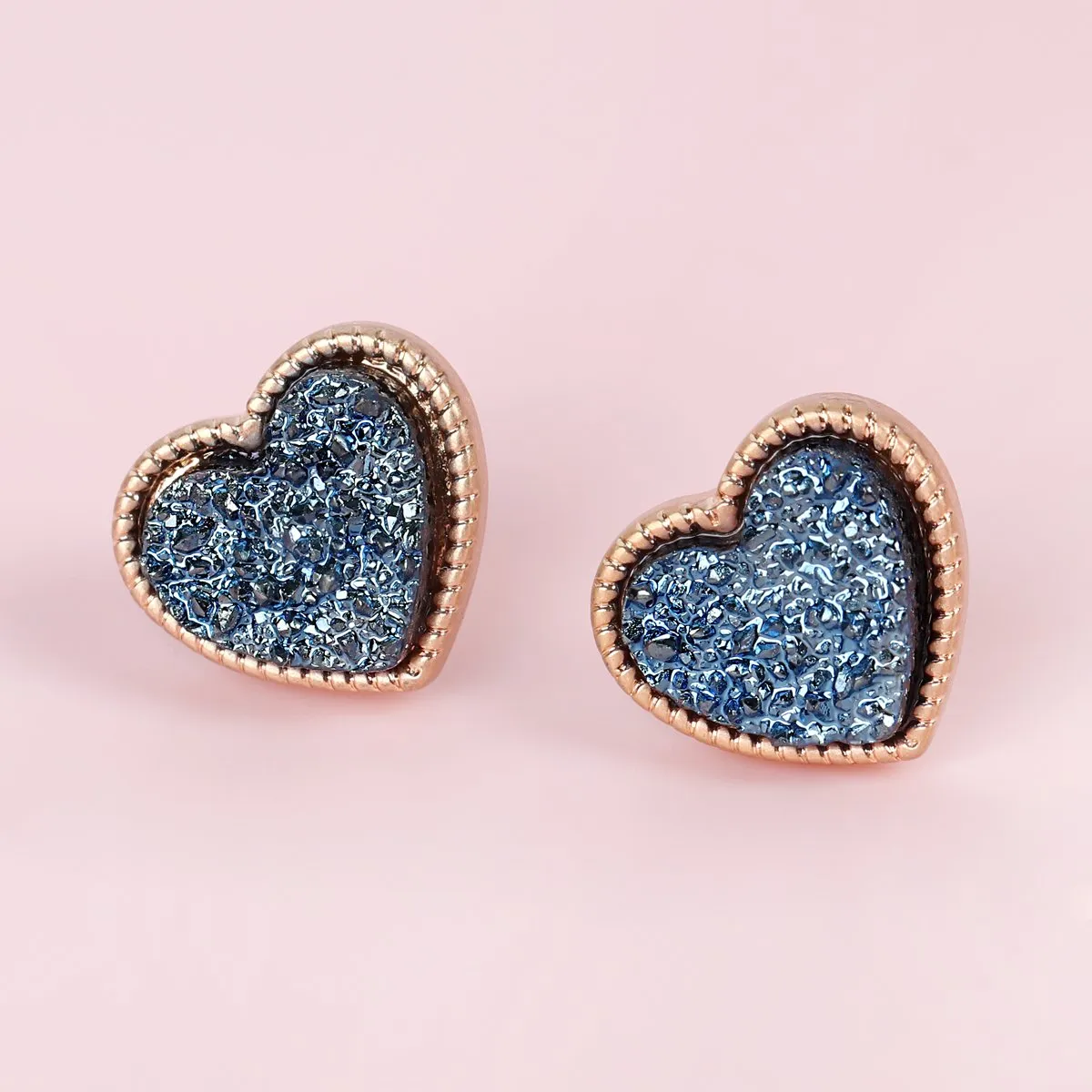 B4e2549 - Heart Shape Faux Druzy Post Earrings