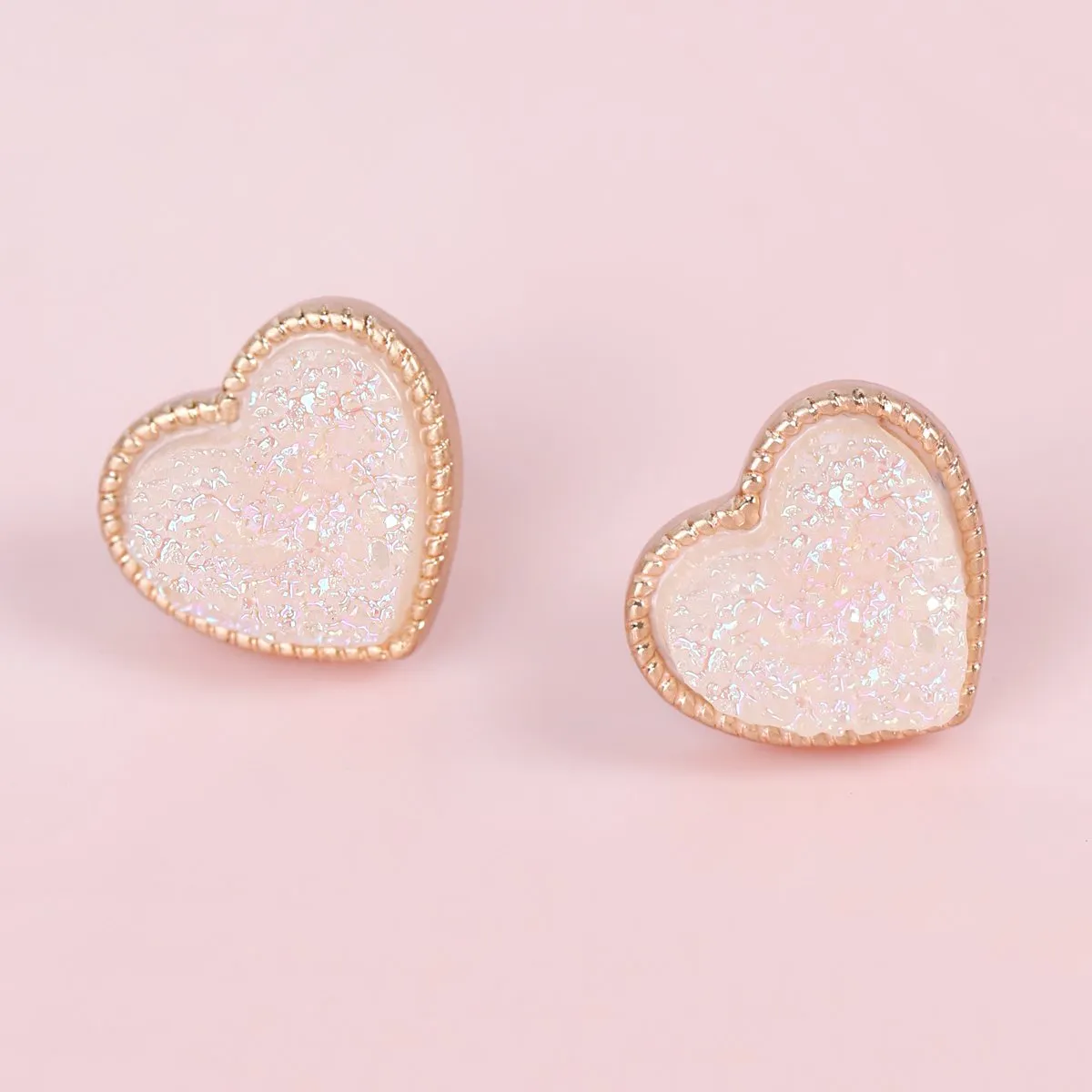 B4e2549 - Heart Shape Faux Druzy Post Earrings