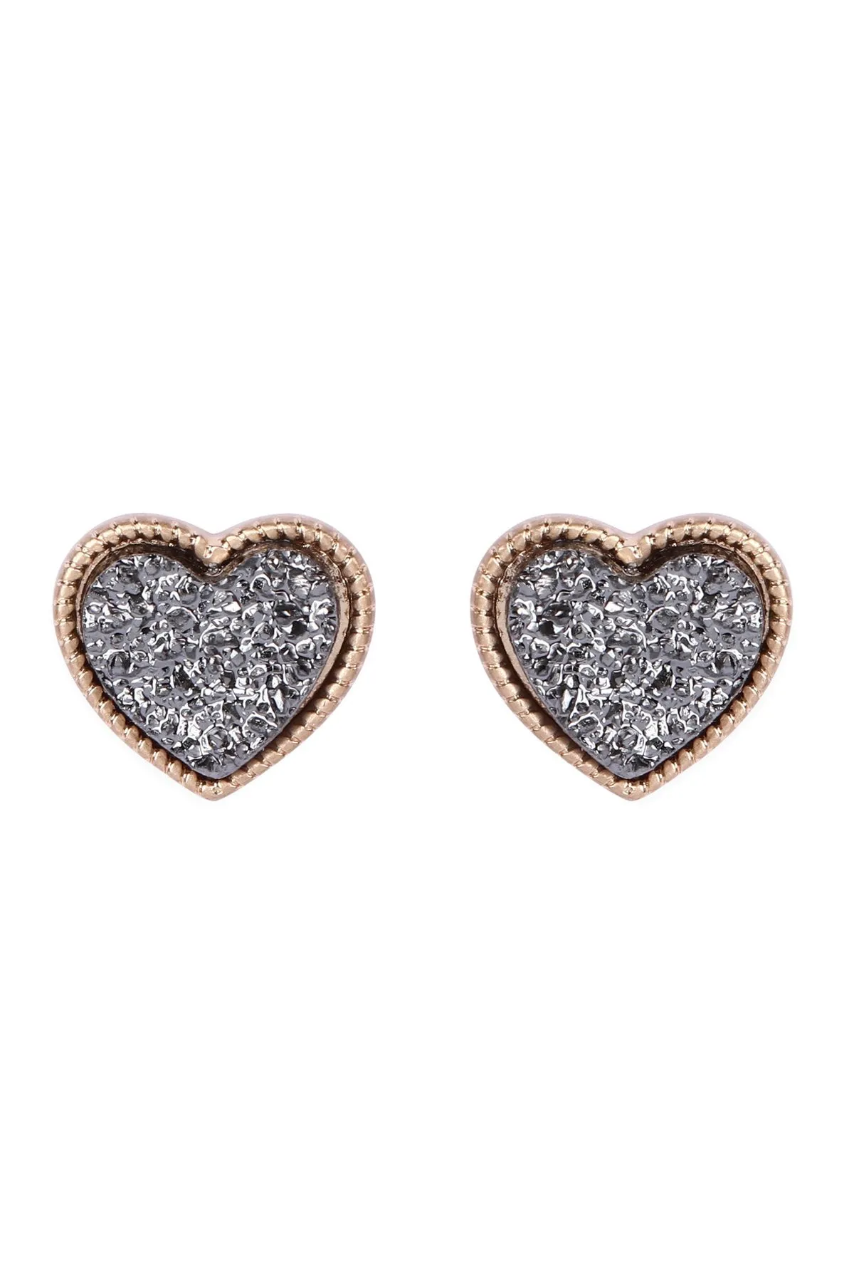 B4e2549 - Heart Shape Faux Druzy Post Earrings