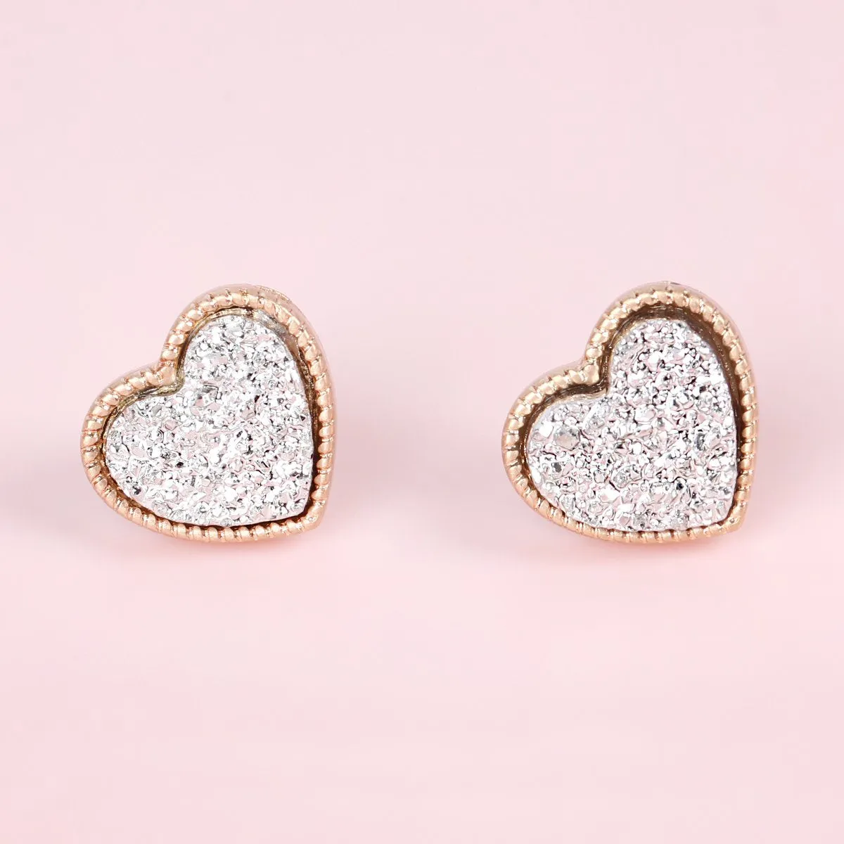 B4e2549 - Heart Shape Faux Druzy Post Earrings