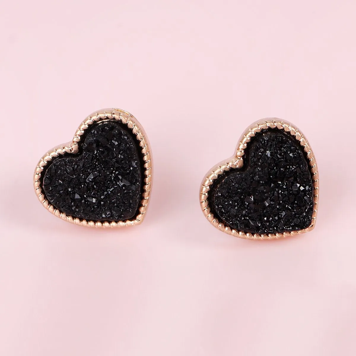 B4e2549 - Heart Shape Faux Druzy Post Earrings