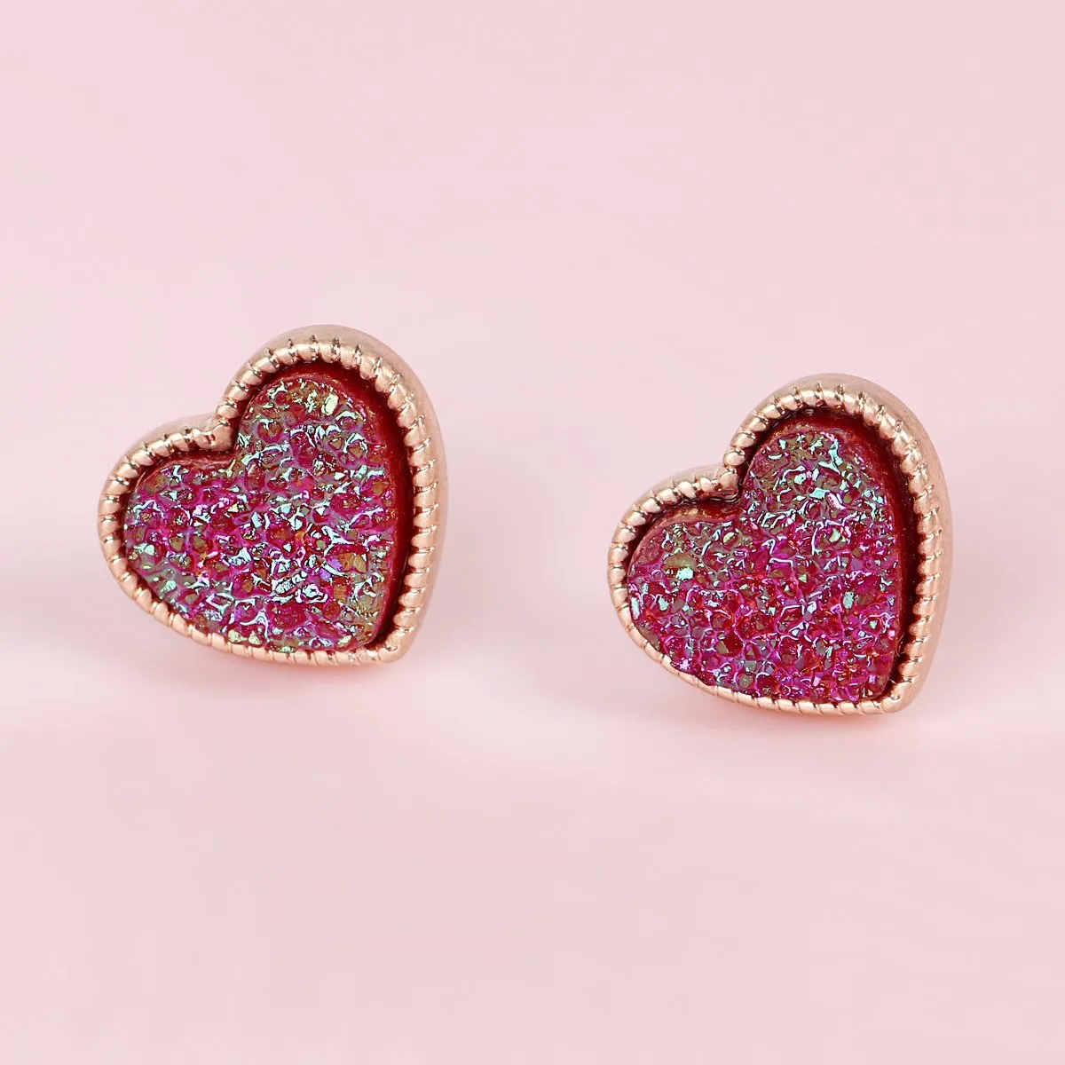 B4e2549 - Heart Shape Faux Druzy Post Earrings