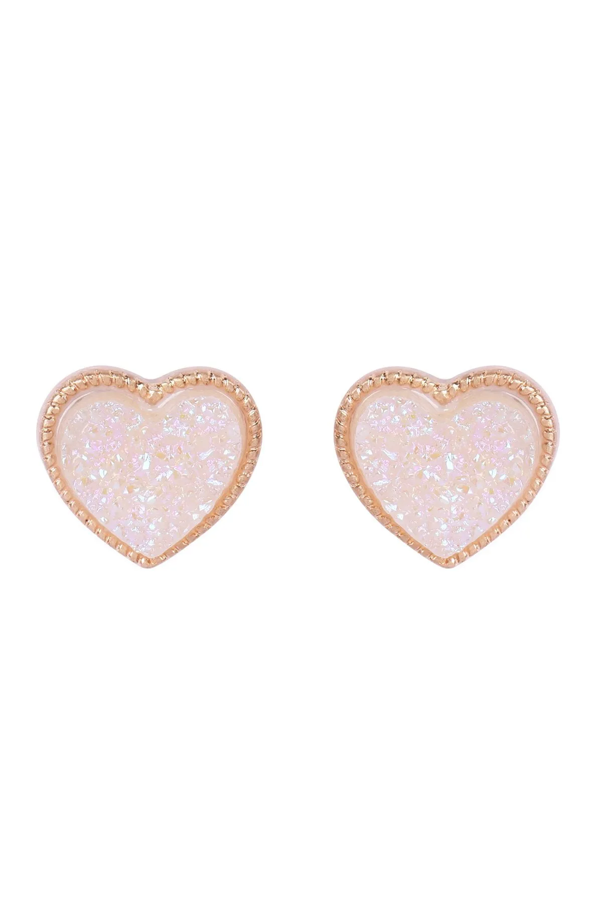 B4e2549 - Heart Shape Faux Druzy Post Earrings