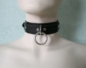 Black Leather Collar w/ 1 Silver Ring