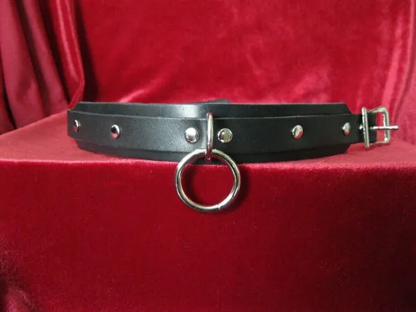 Black Leather Collar w/ 1 Silver Ring