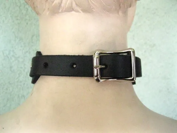 Black Leather Collar w/ 1 Silver Ring