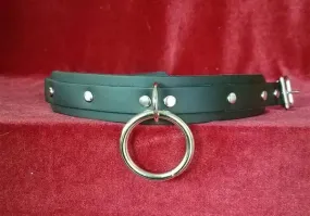 Black Leather Collar w/ XL 1 Silver Ring