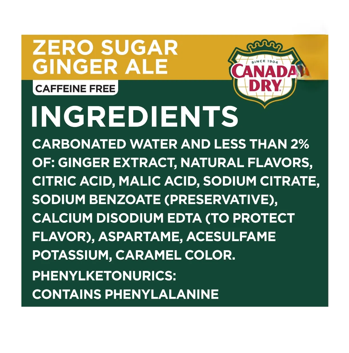 Canada Dry Zero Ginger Ale Soda, 12 Count