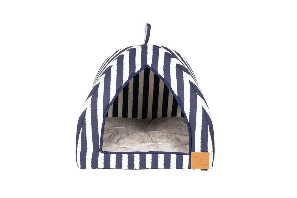 Cat Igloo - Navy Hamptons Stripe