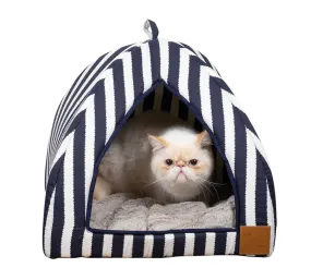 Cat Igloo - Navy Hamptons Stripe