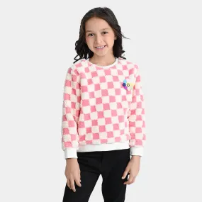 Girls Sherpa SweatShirt Pink Check-Pink