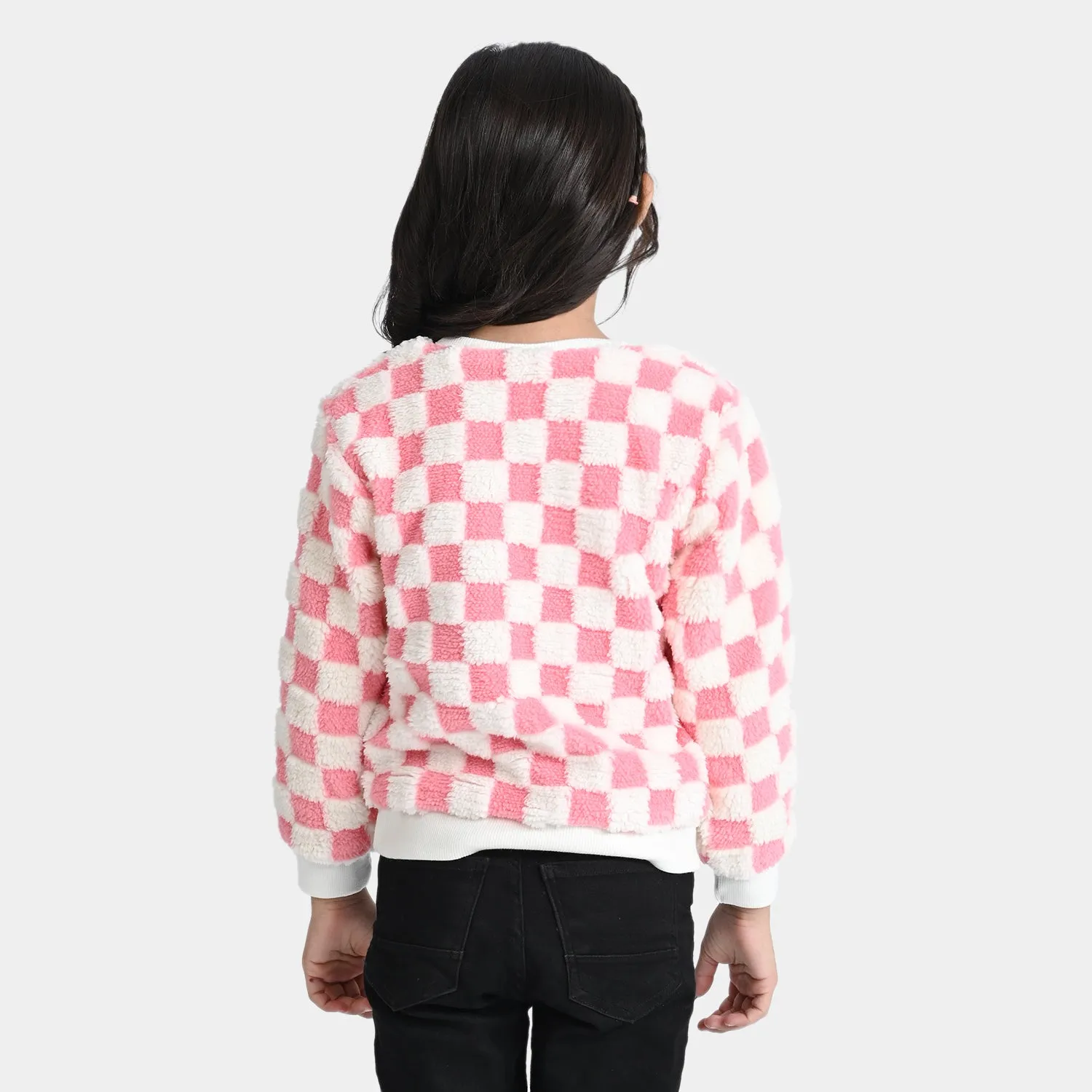 Girls Sherpa SweatShirt Pink Check-Pink