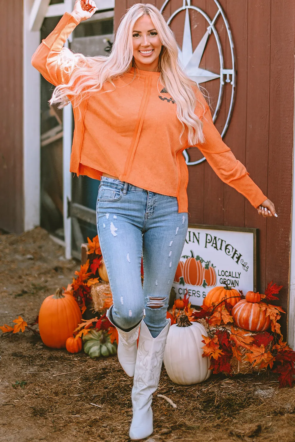 Halloween Pumpkin Face Patchwork Sweatshirt