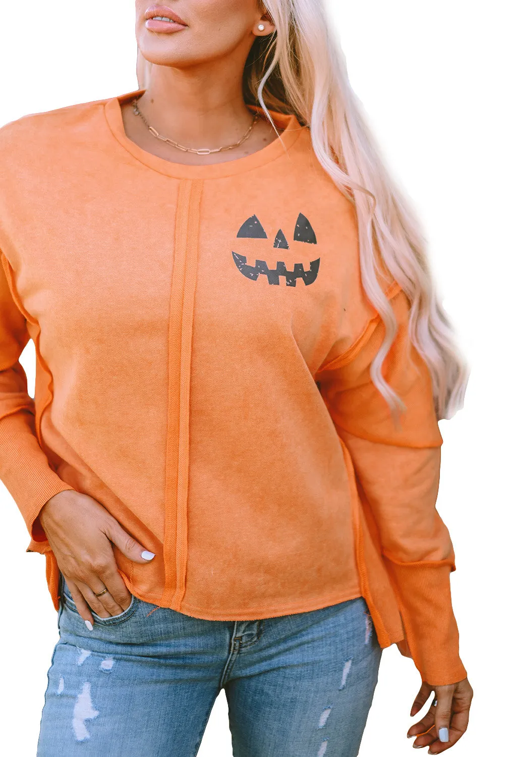 Halloween Pumpkin Face Patchwork Sweatshirt