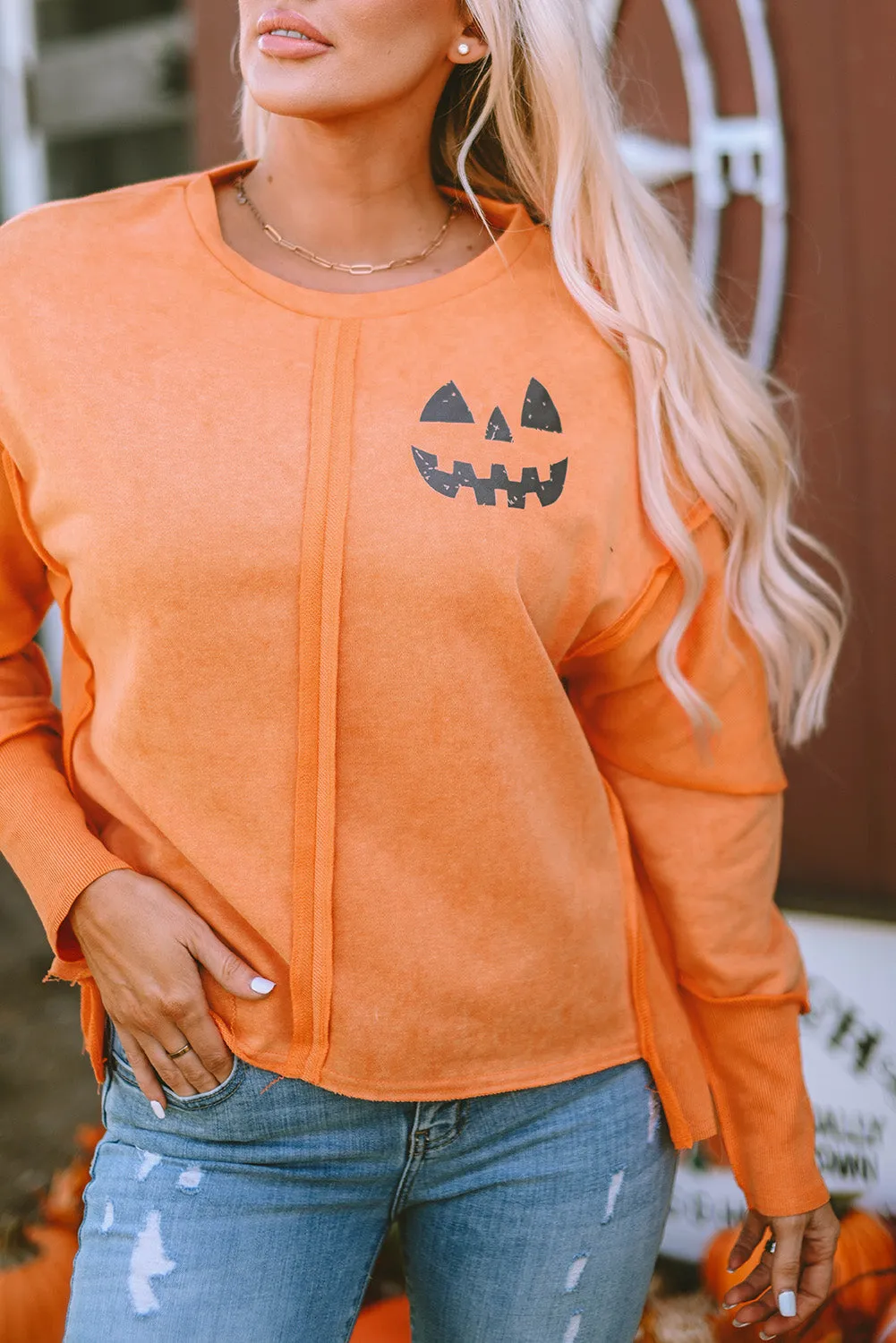 Halloween Pumpkin Face Patchwork Sweatshirt