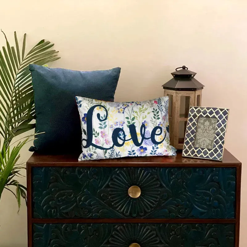 Happy Love Velvet Cushion Cover | Single , Set of 2 | 12 x 18 inches