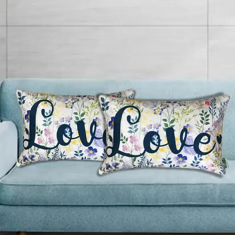 Happy Love Velvet Cushion Cover | Single , Set of 2 | 12 x 18 inches