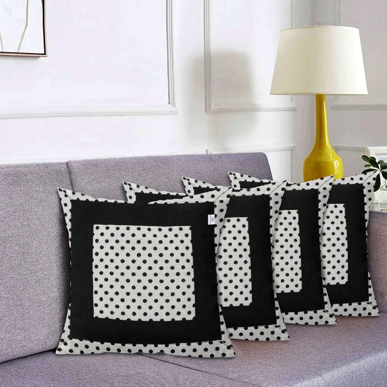 Heart Home Dot Print Soft Decorative Square Cushion Cover, Cushion Case for Sofa Couch Bed 16x16 Inch- Pack of 4 (White) 52HH3911