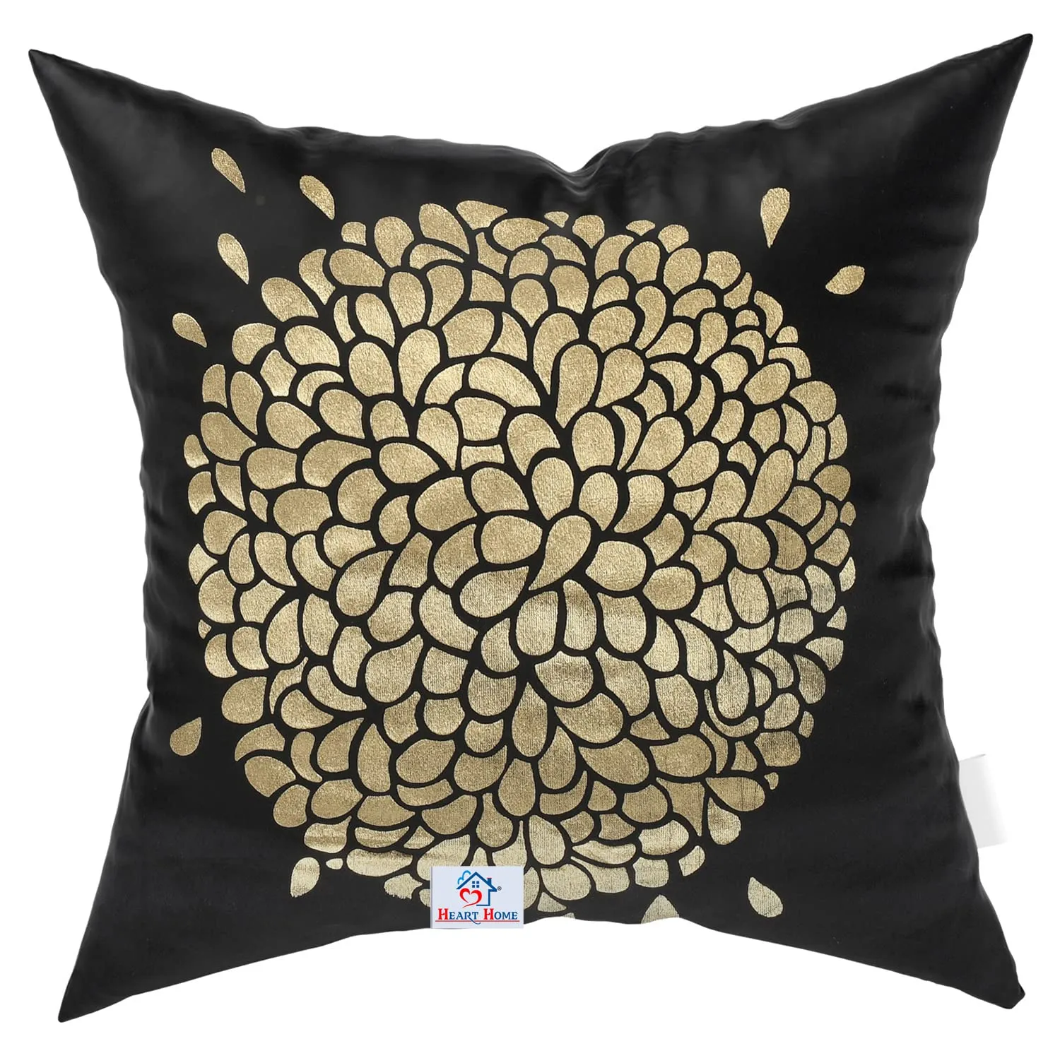 Heart Home Rangoli Print Soft Decorative Square Cushion Cover, Cushion Case for Sofa Couch Bed 16x16 Inch- Pack of 4 (Black) 52HH3917