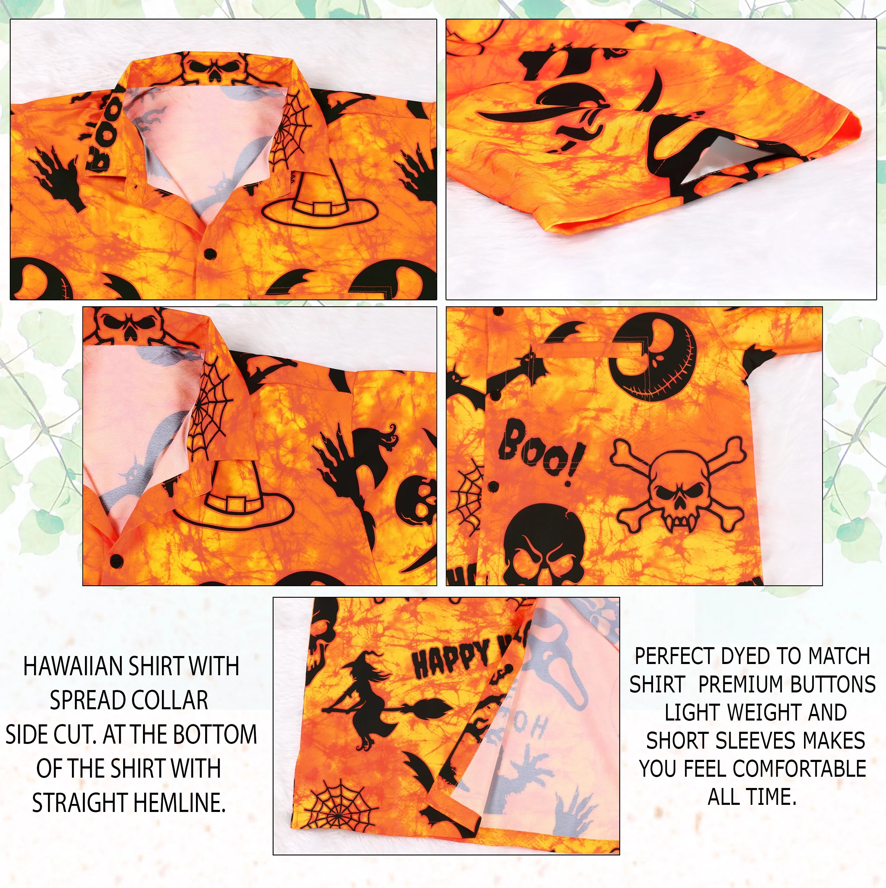 La Leela Halloween Men's Skull And BOO Printed Orange Shirt