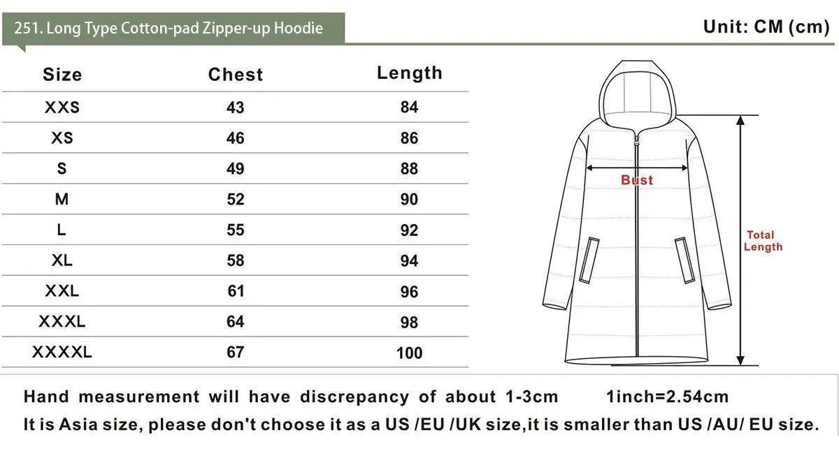 Long Rain Coat Cotton-pad Zipper-up Hoodie