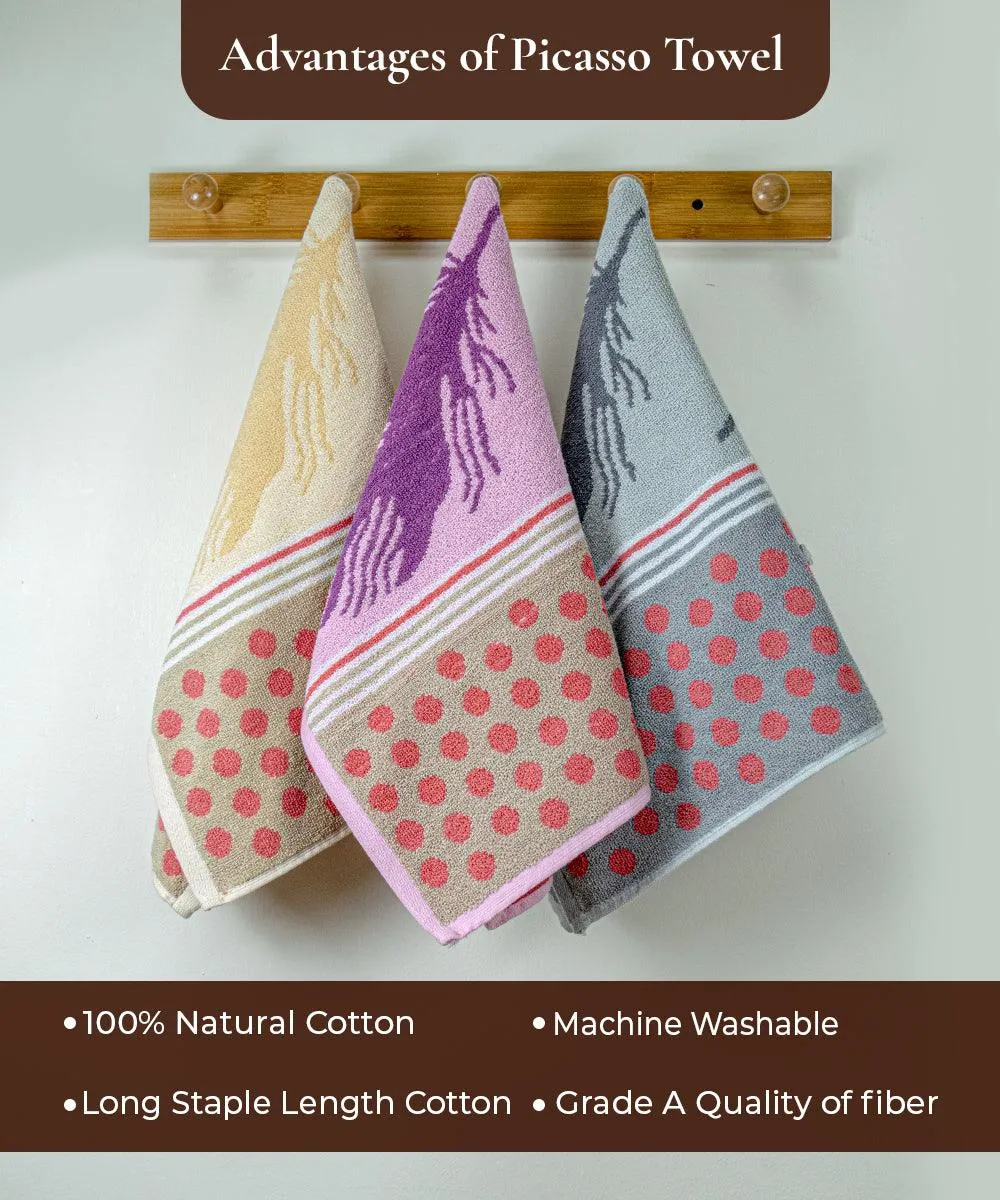 Picasso 100% Cotton Hand Towel Set of 3, 470 GSM (40X60 CM)