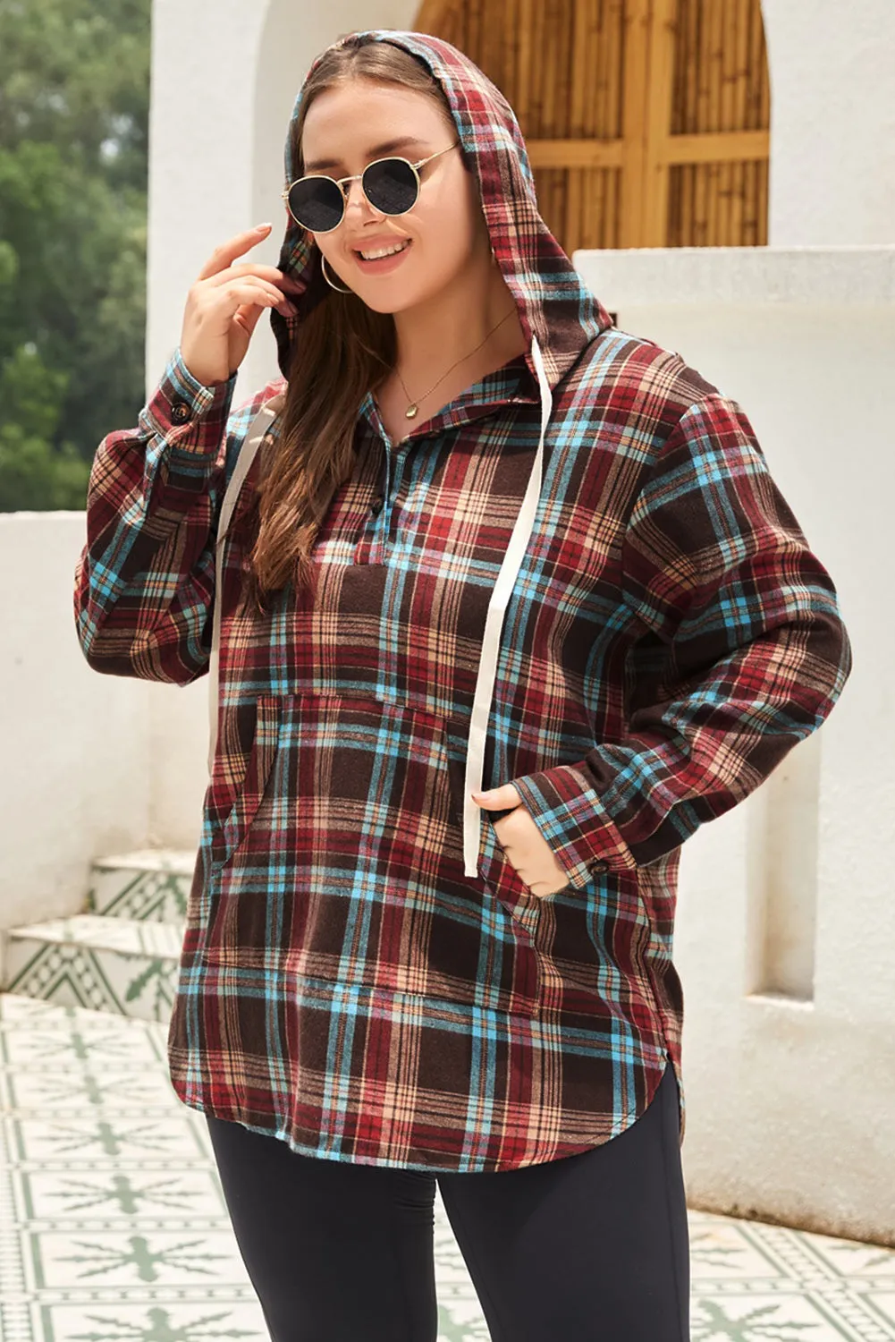 Plus Size Plaid Kangaroo Hoodie