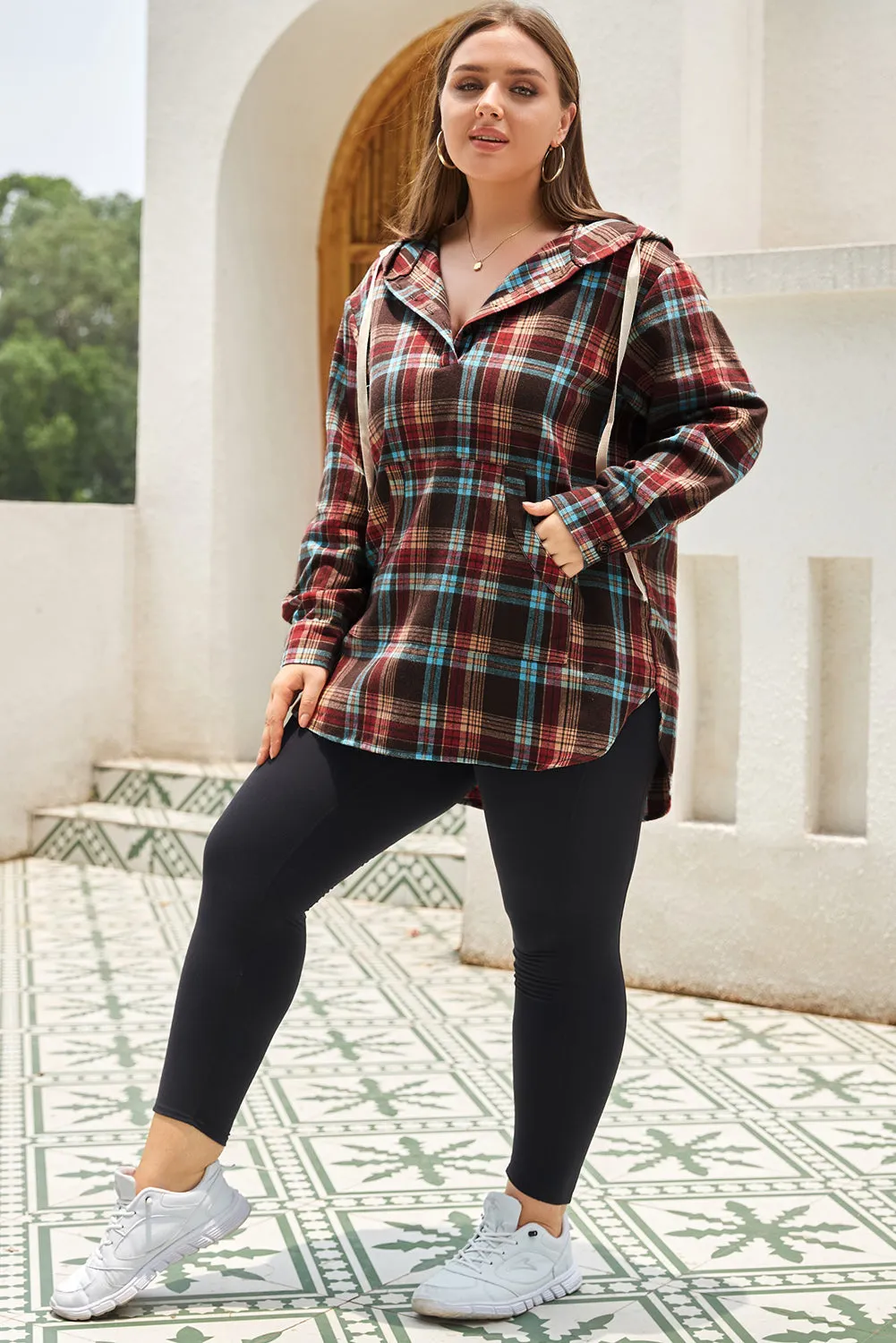 Plus Size Plaid Kangaroo Hoodie