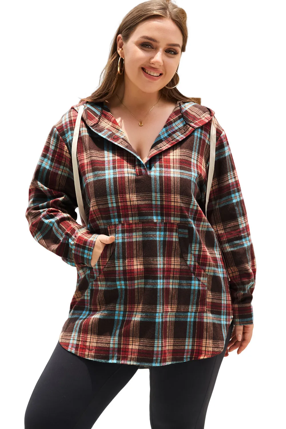 Plus Size Plaid Kangaroo Hoodie