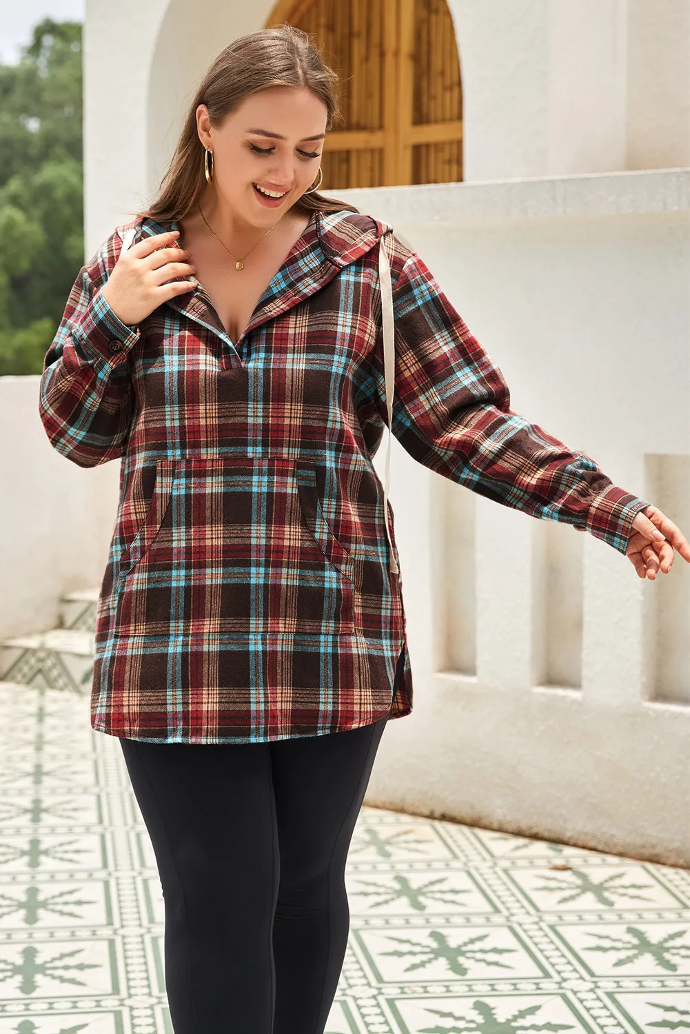 Plus Size Plaid Kangaroo Hoodie