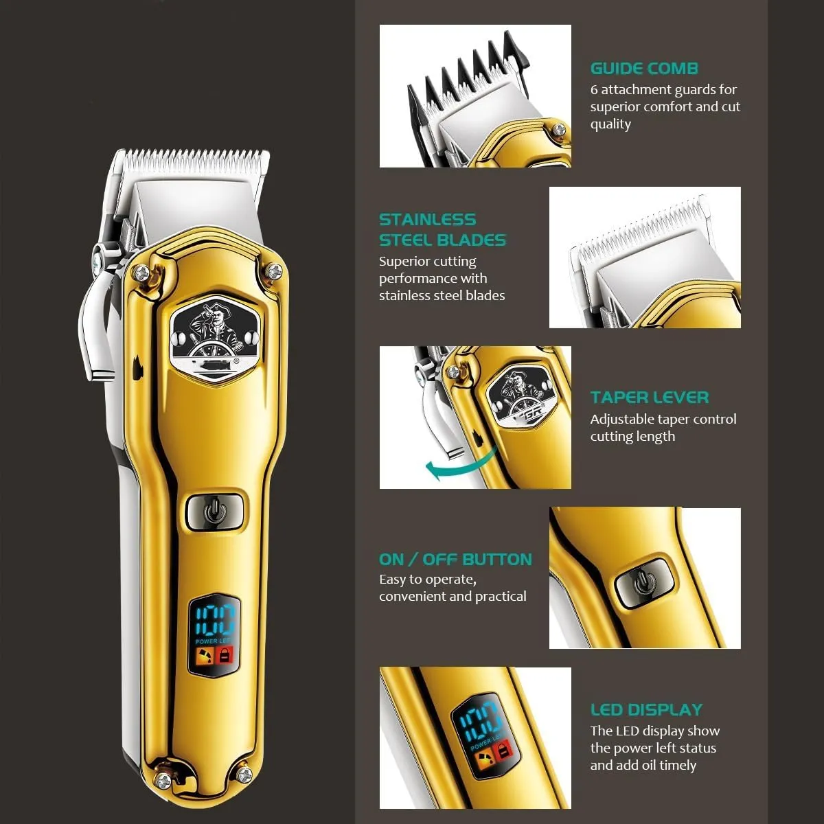 Rechargeable Hair Clipper For Men With Led Display V-693