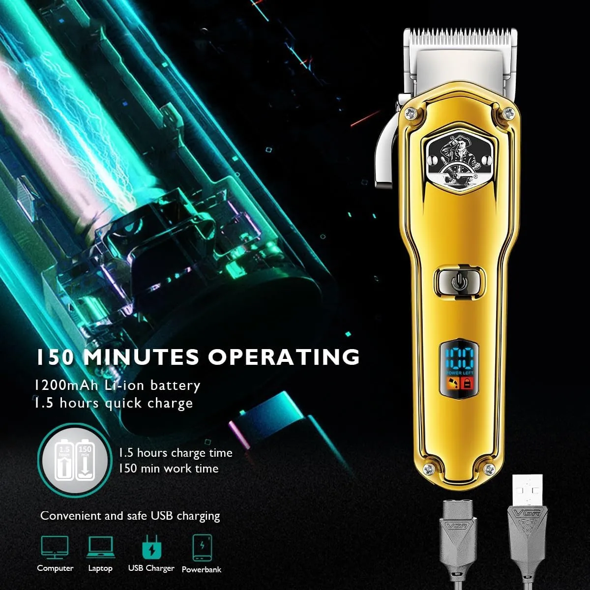 Rechargeable Hair Clipper For Men With Led Display V-693