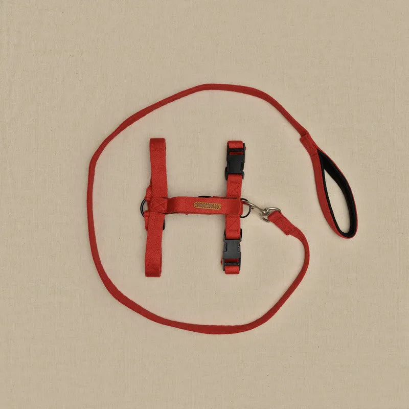 Red Cotton H-Harness and Leash with Padded Handle