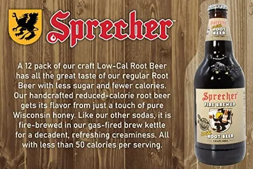 Sprecher Lo-Cal Root Beer, Great tasting, Hand Crafted, Fire-Brewed Gourmet Craft Soda, 16oz Glass Bottle, 12 Pack (3-4packs)`