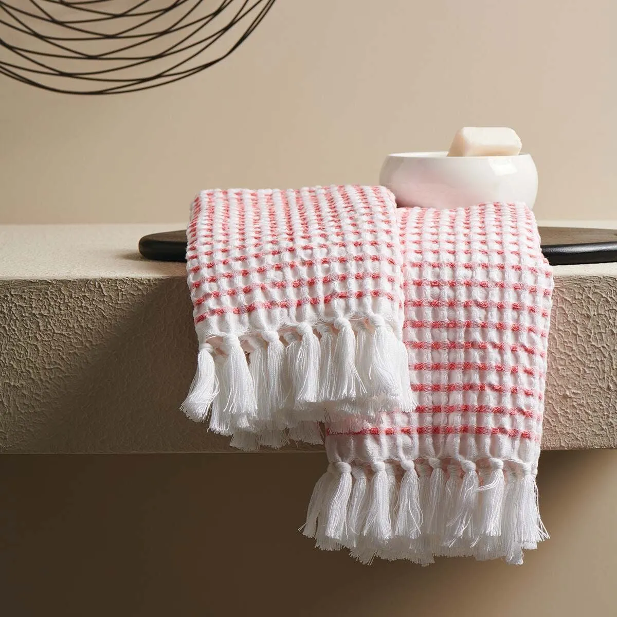 Sprinkle Box Waffle Hand Towel-Peach