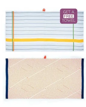 Tangerine Dream And Just Stripes Bamboo Bath Towels | Set Of 2 | 55 X 27 inches | Get a Freebie