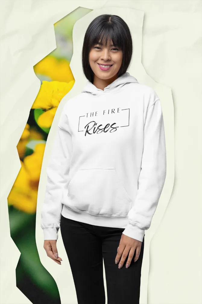 The Fire Rises White Printed Hoodie for women