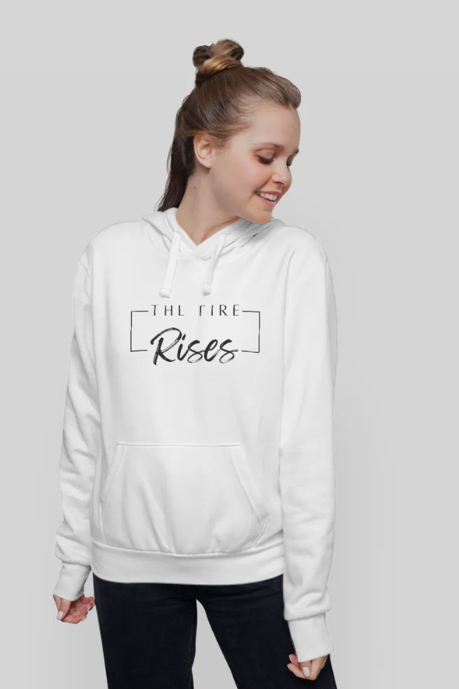 The Fire Rises White Printed Hoodie for women