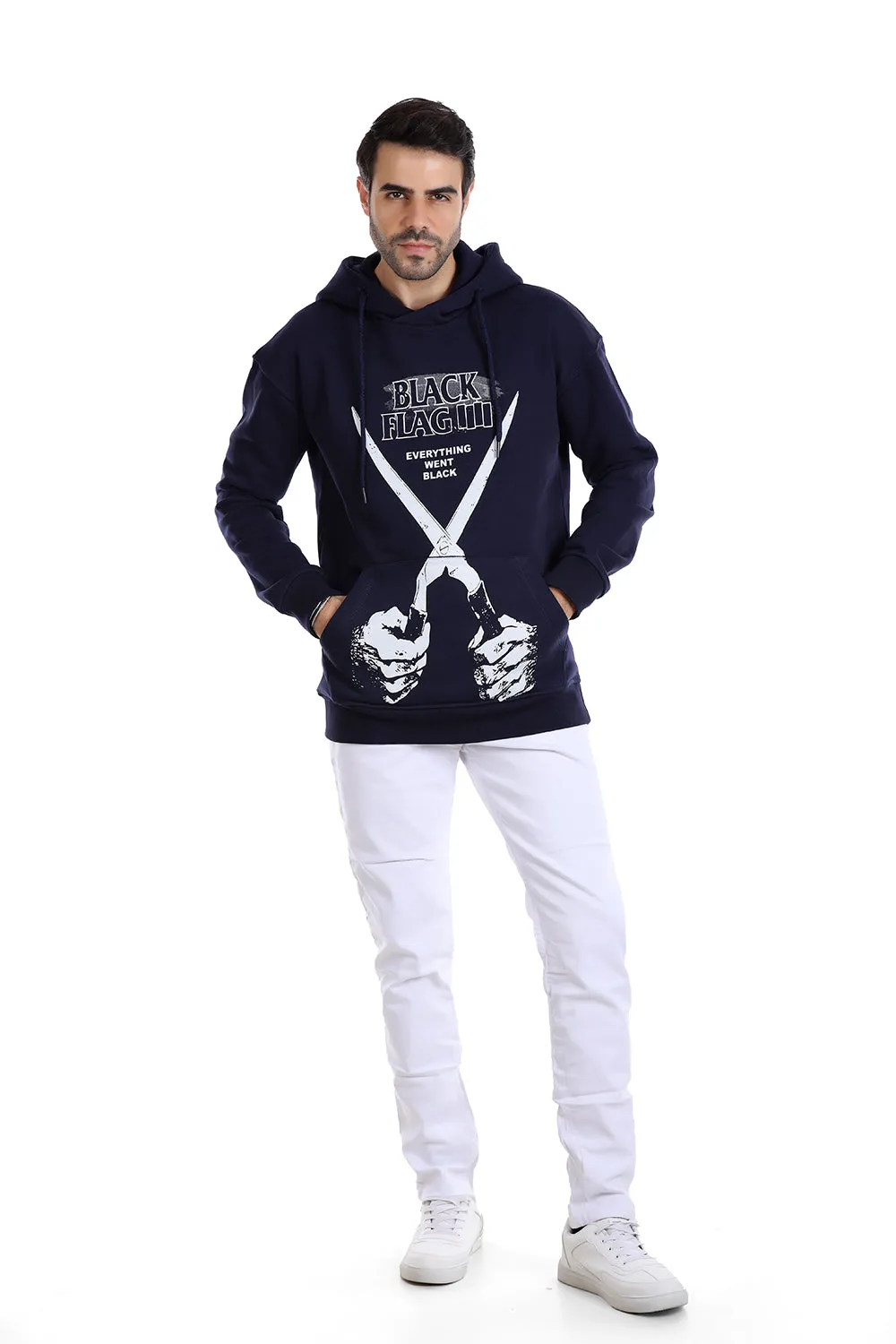 Trendy Printed Beige Blue Hoodie