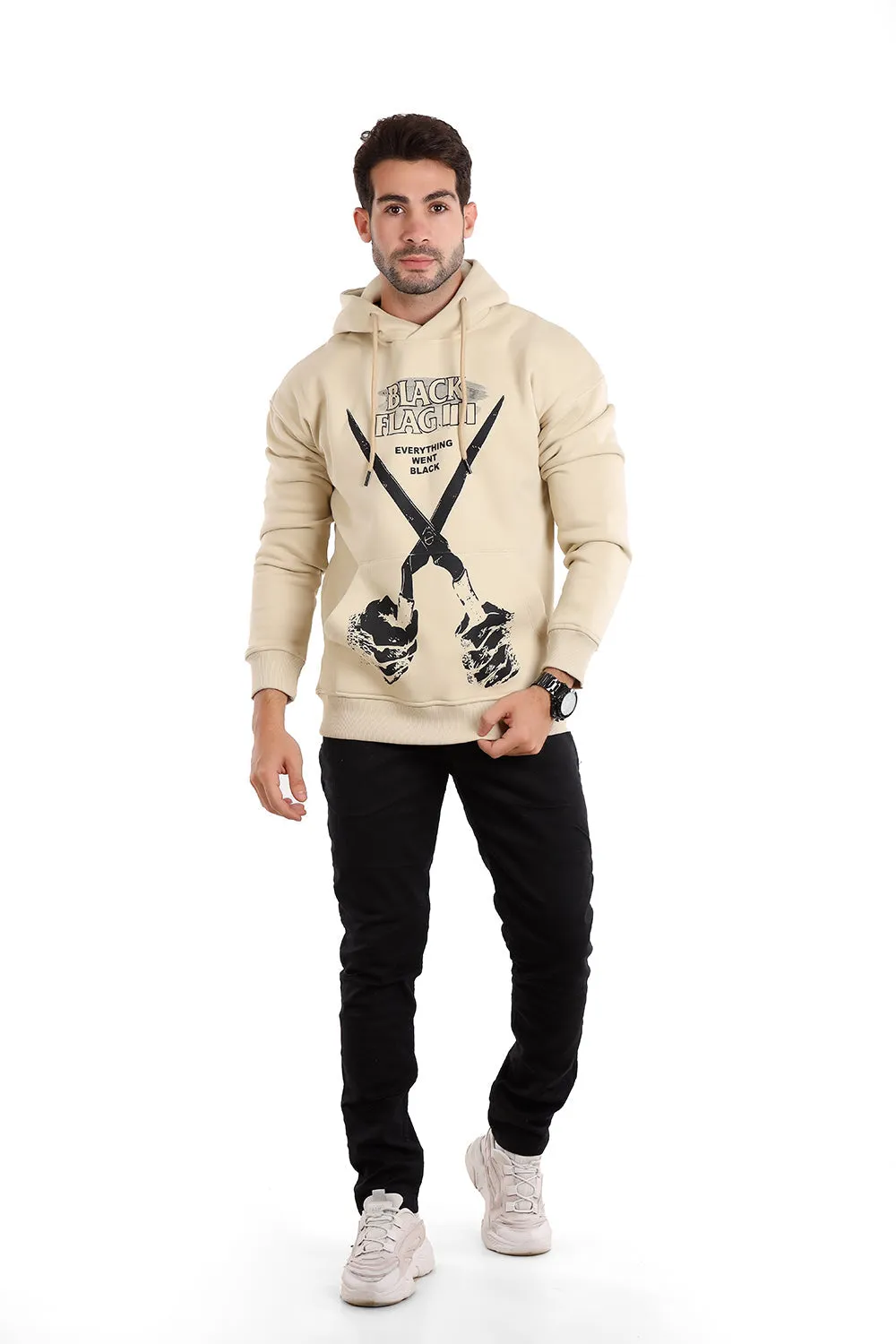 Trendy Printed Beige Blue Hoodie