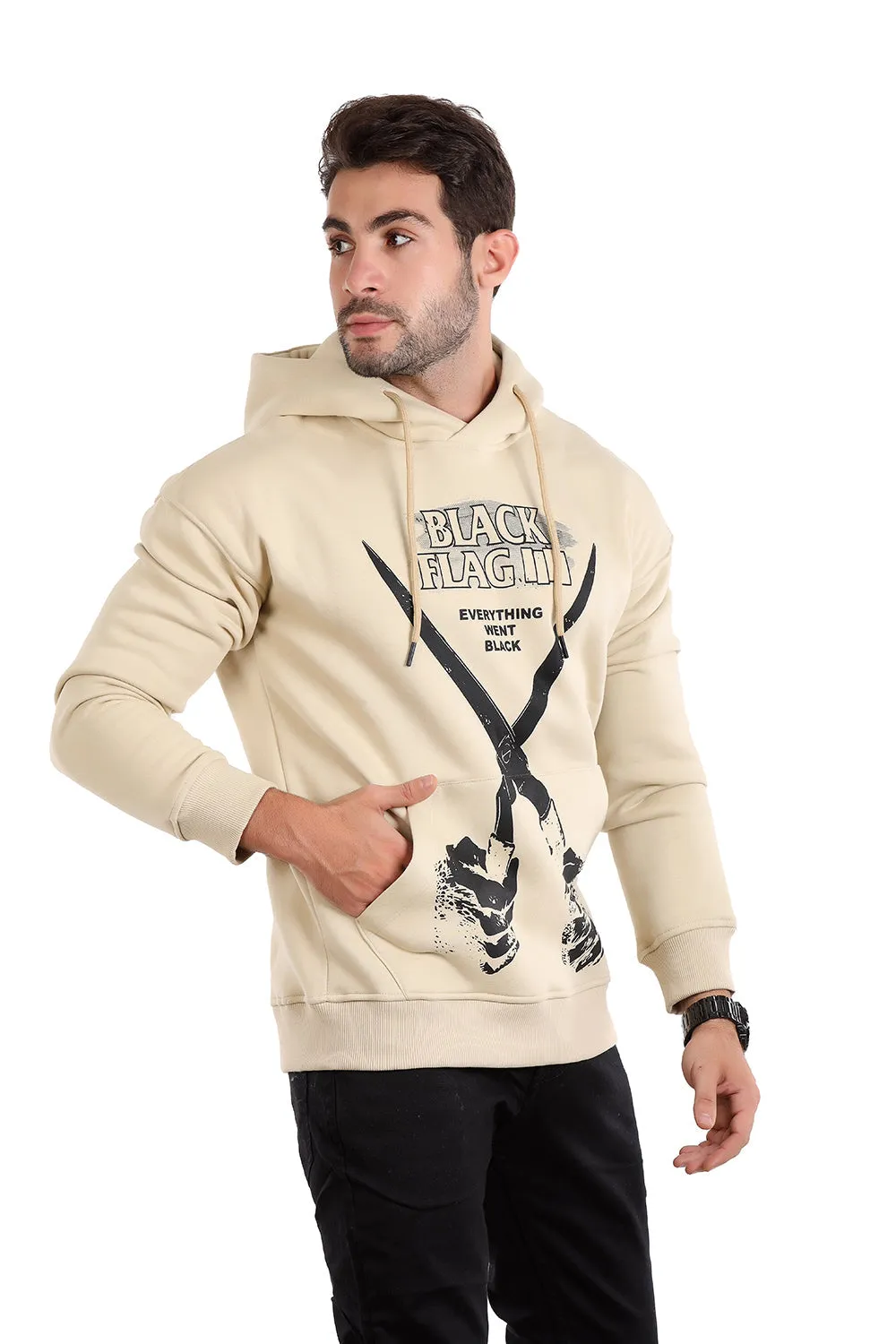 Trendy Printed Beige Blue Hoodie