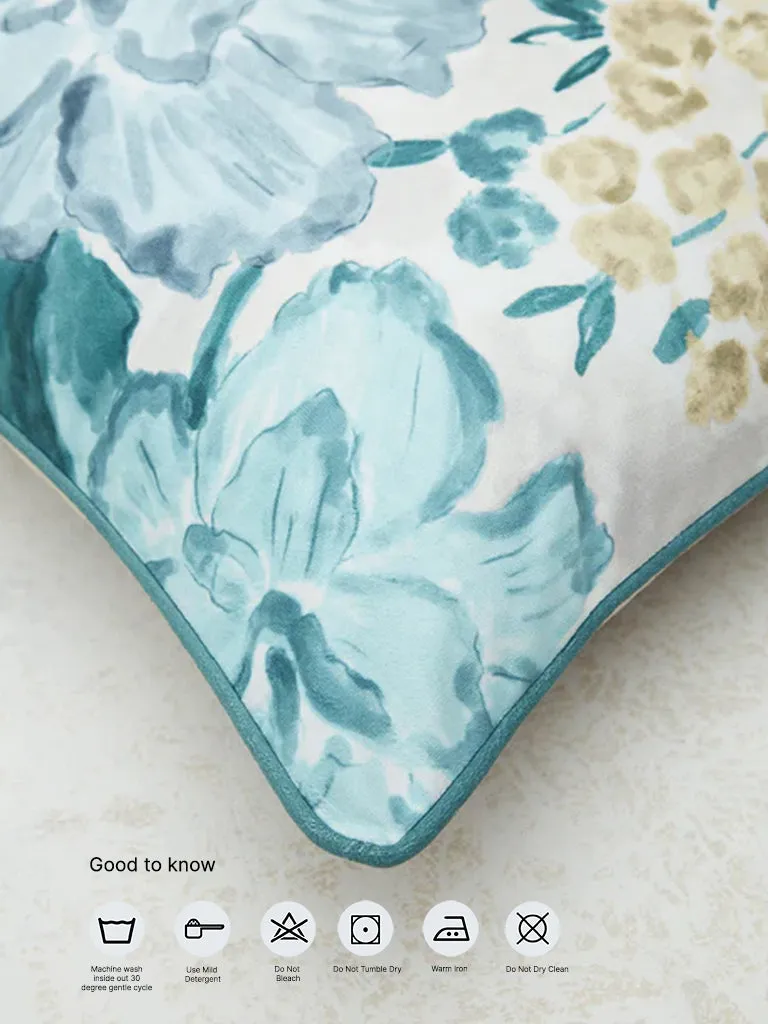 Westside Home Aqua Floral Printed Cushion Cover