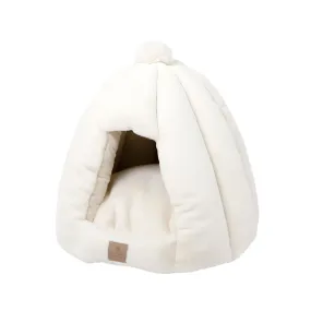 white fur dome bed with plush cushion