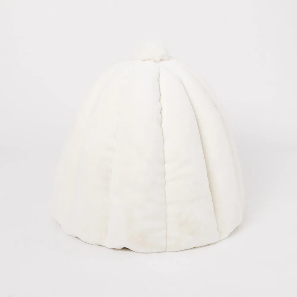 white fur dome bed with plush cushion