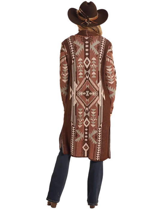 Women's Brown Aztec Sweater Cardigan By Panhandle Slim - BW95T05258