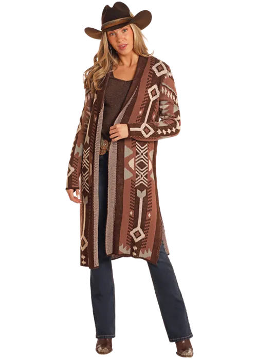 Women's Brown Aztec Sweater Cardigan By Panhandle Slim - BW95T05258